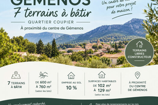 GÉMENOS 7 TERRAINS À BÂTIR LIBRES CONSTRUCTEUR